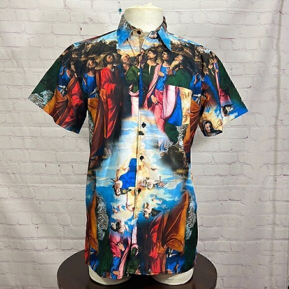 Reason Other - L REASON BRAND Renaissance Print Button short sleeve down shirt nwt